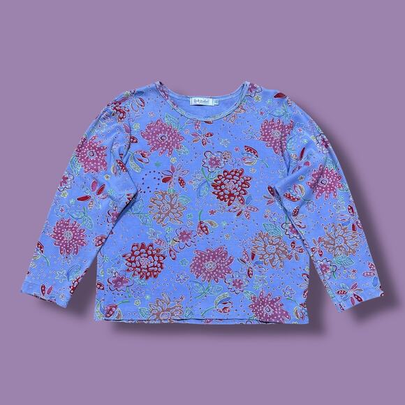 fresh produce Tops - Vintage Garment Dyed Shirt Fresh Produce Floral Print 80s 90s Womens XL Purple